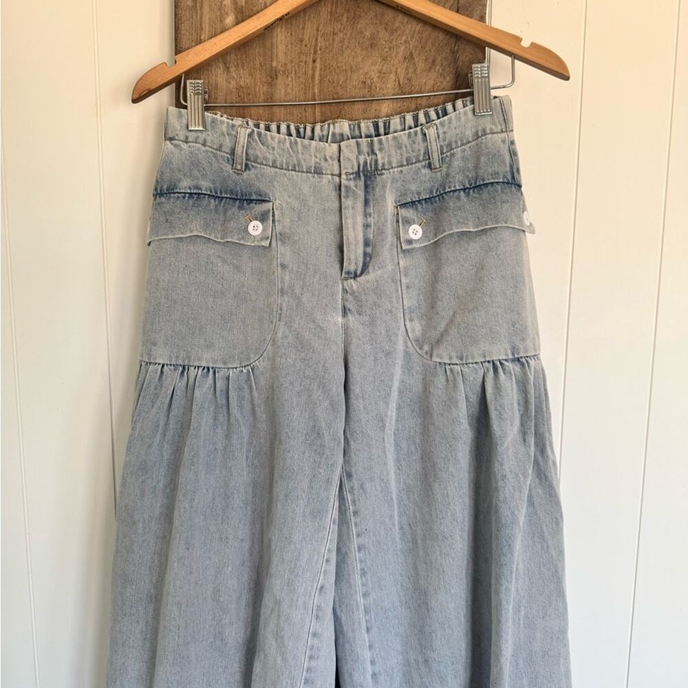 BiBi jogger Mineral Washed jeans wide leg cinch tie bottom SZ Small - Picture 3 of 9